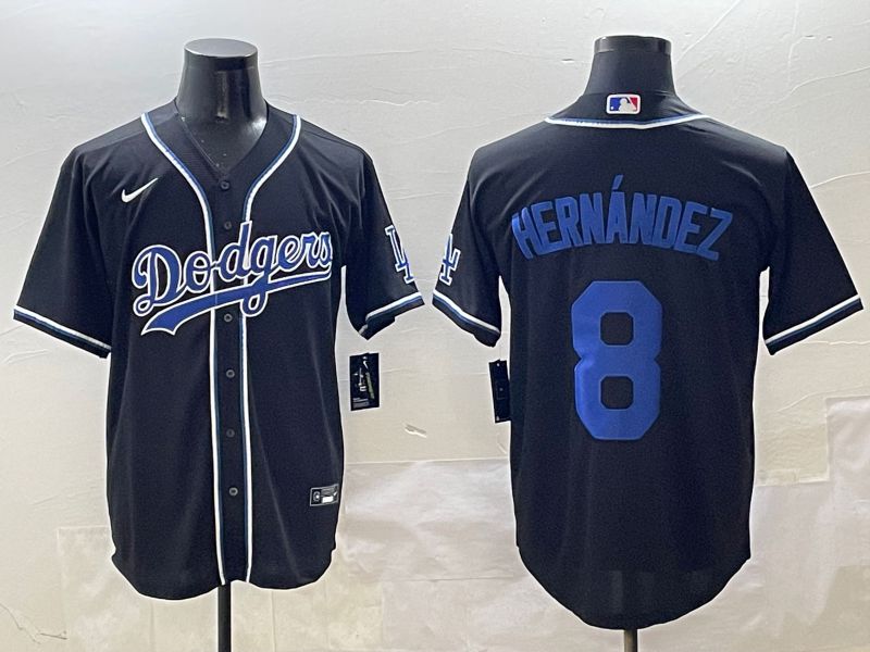 Men Los Angeles Dodgers #8 Hernandez Black blue Three generations Nike 2025 MLB Jersey style 1